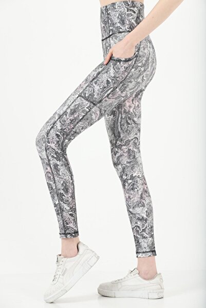 missmaral Women's Sports Leggings High Waist Double Pocket Gray Watercolor Digital 1058