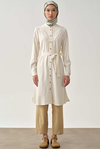 Tuğba Biye Detaylı Robalı Tunik - Ekru