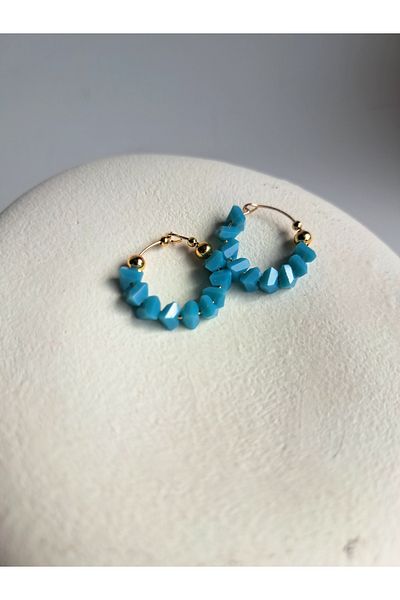 BHR AKSESUAR Blue Jewelled Hoop Earrings