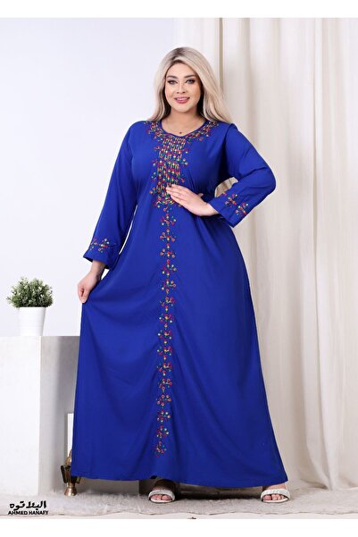 Genrics A comfortable and flowing cotton reception gown with embroidery on the chest and length of the model.