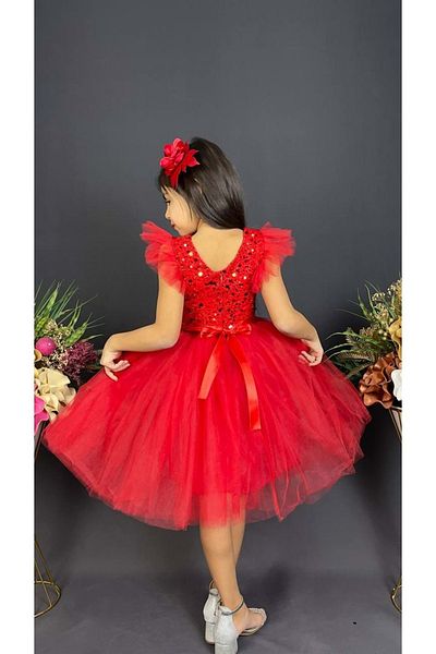 s.t. sebat tekstil Girl's Dress with Tutu Skirt Red