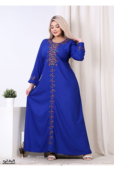 Genrics A comfortable and flowing cotton reception gown with embroidery on the chest and length of the model.