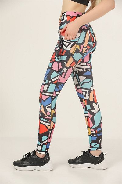 missmaral Women's Sports Leggings High Waist Double Pocket Red - Geometric Digital 1058