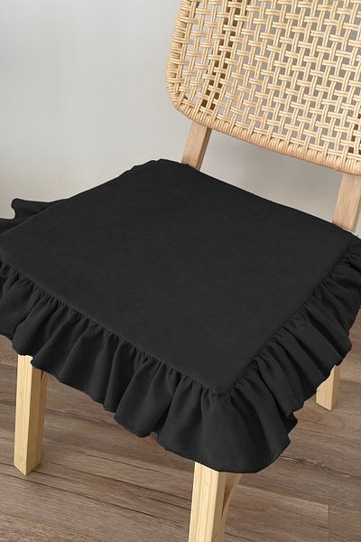 RİTMOHOME Βολάν Μαύρο Vintage, Country, Bohemian, Ρουστίκ Σκανδιναβικό Μαξιλάρι Καρέκλας