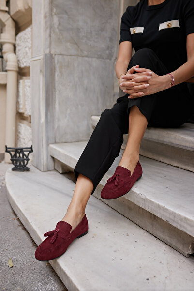 ANGELİNA JONES ALBARES KADIN BORDO GERCEK SUET PUSKULLU BABET