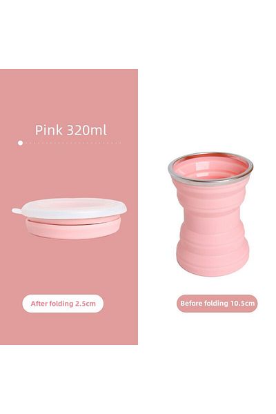 Choice Pink Type A Portable Silicone Foldable Cup With Lanyard Heat Resistant Collapsible Cups Lid Folding
