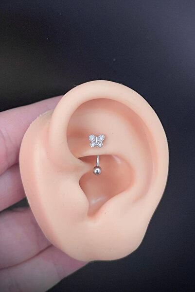 Blisse Piercing Kadın Kelebek Figürlü Zirkon Taşlı Rook ve Kaş Çelik Piercing