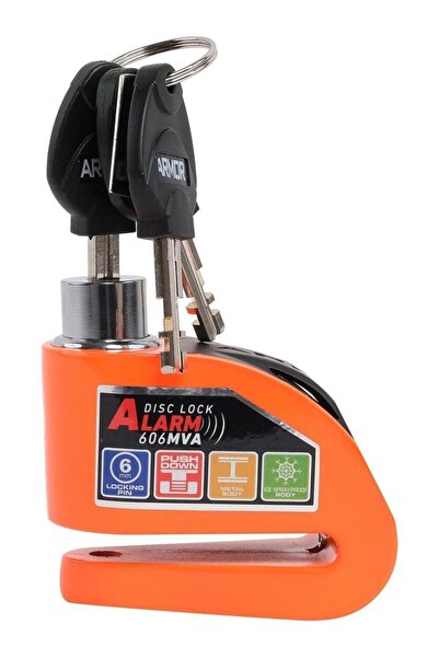 Geseus Armor Alarmlı Motorsiklet Disk Kilidi Çelik Gövde 606 Mva 6mm-Turuncu