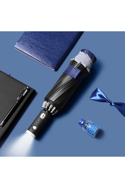 Choice Navy blue light Fully Automatic Sun Protection Umbrella Folding Waterproof Umbrella With LED Flashli