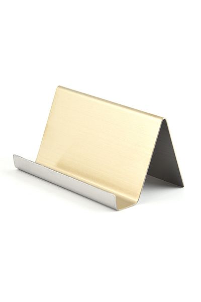 Choice Brushed Golden Metal Business Card Name Tag Display Rack Display Stand Desktop Table Organizer Cellp