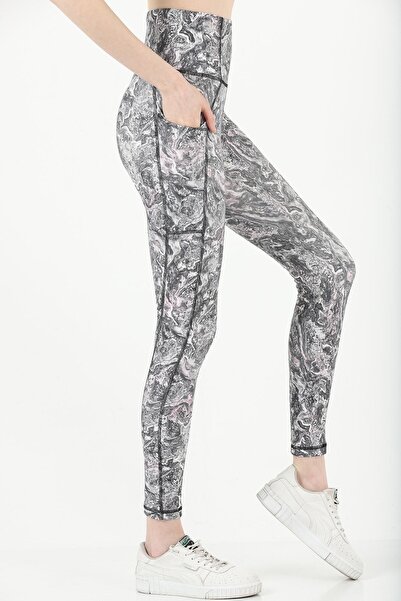 missmaral Women's Sports Leggings High Waist Double Pocket Gray Watercolor Digital 1058