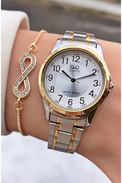 Q&Q Yellow Silver Color Small Case Women's Wristwatch - Bracelet