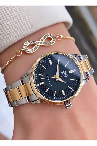 Q&Q Yellow Silver Color 2 Years Warranty Women's Wristwatch - Bracelet Gift