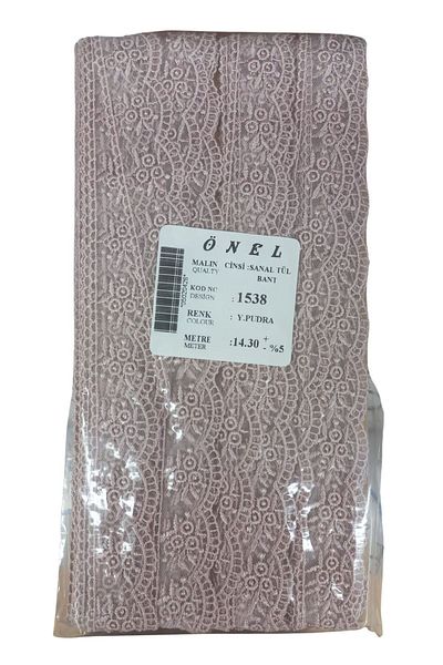 P Parla Lace Polyester Virtual Tulle Tape Y.Pudra 14.30 Meters Width 3 cm On-1538-Pu