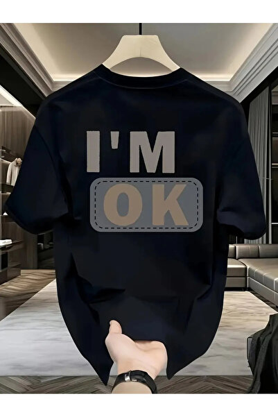 npLStore تي شيرت كبير الحجم مطبوع عليه عبارة I'm Ok للجنسين