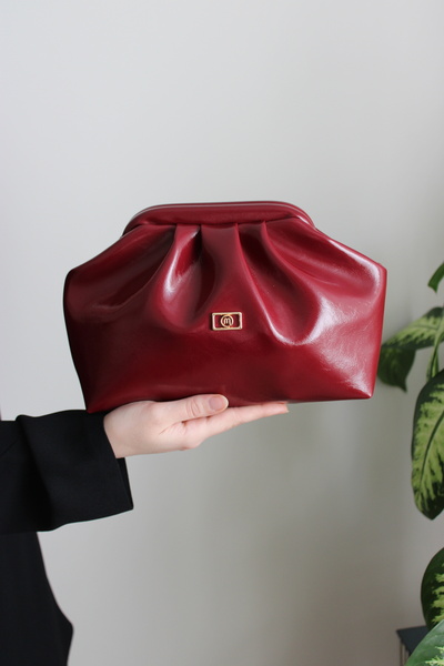 Mimoza Women's Burgundy Patent Leather Faux Leather Long Strap Clutch Daily and Evening Dress Bag