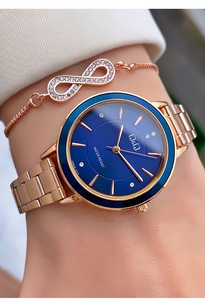 Q&Q Rose Gold Color Waterproof Women's Wristwatch - With Bracelet Gift