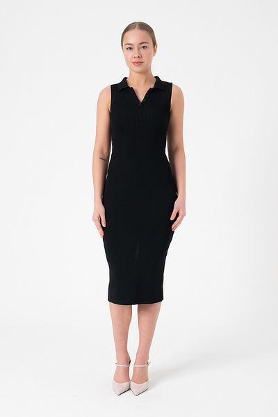 Merry Rise Rochie neagră de vară din tricotaj cu decolteu polo