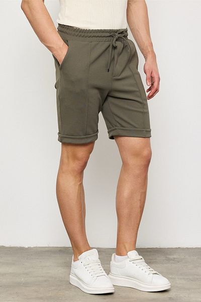 MADZEYMODA Ανδρικό νέο σεζόν διαγώνιο ζακάρ πλεκτό ύφασμα χακί πράσινο σορτς LS-93056