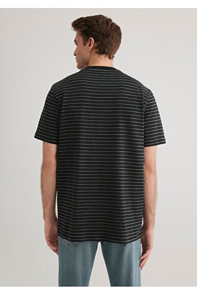 Mavi ριγέ κανονική εφαρμογή μαύρο ανδρικό μπλουζάκι