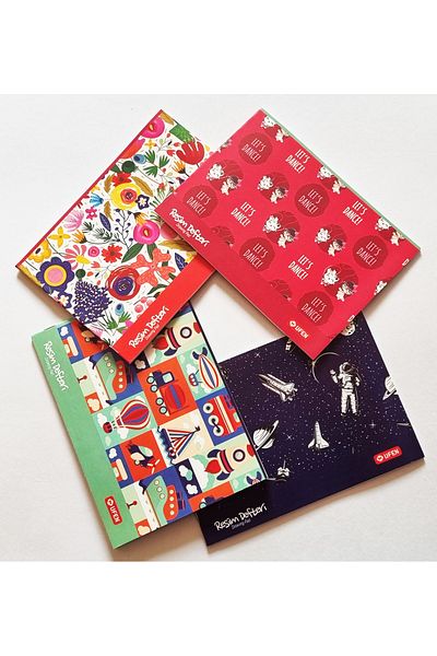 Modellino 4 Pieces 4 Different Cover Patterns Small Picture Notebook 30 Sheets Ufen Cardboard Cover