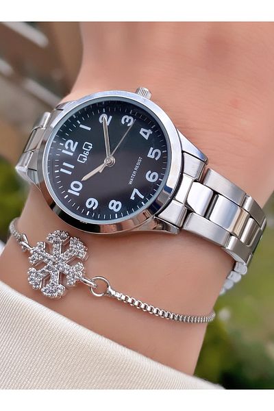 Q&Q Metallic Color 2 Years Warranty Steel Cord Women's Wristwatch - Bracelet Gift