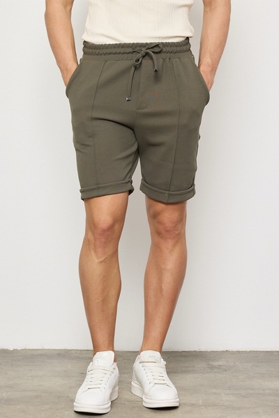 MADZEYMODA Men's New Season Diagonal Jacquard Knitted Fabric Khaki Green Shorts Ls-93056