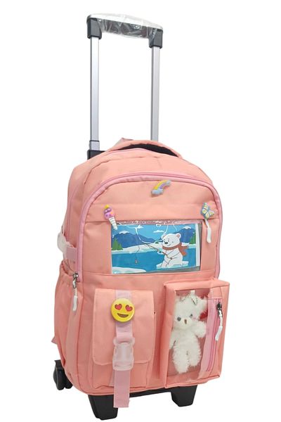 ROWAN ÇANTA 2-Stage Wheeled Portable Korean Style School Bag with Accessories, Laptop Compartment, Boy'S, Girl's School Bag