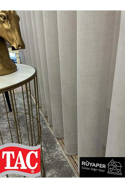 Taç Rüyaper Original 100% Linen Not Want to Iron Frequently Pleated Mink Color Tulle Curtain