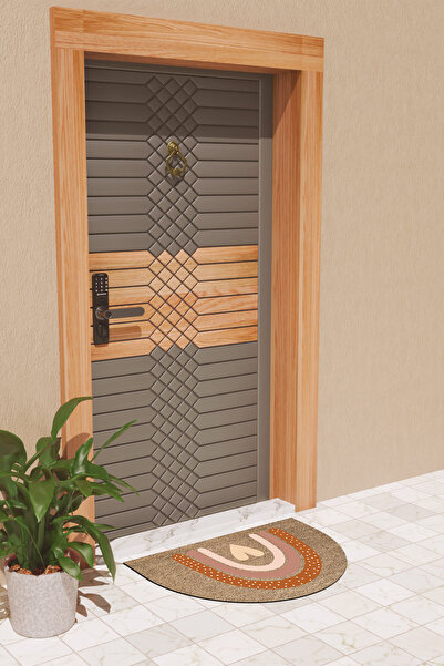 Rugmood Modern Dijital Paspas Kahverengi Kalp Gökkuşağı Kapı Önü Paspası