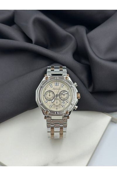 Ferrucci Silver Rose Gold Double Color Lanyard Sport Design Steel Band Ferrucci Men's Wristwatch
