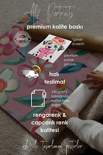 Alf Portraits Pinky Çiçekler Çerçevesiz Poster, Pembe Çiçek Dolusu Duvar Dekoru, Çiçekseverlere Dekor