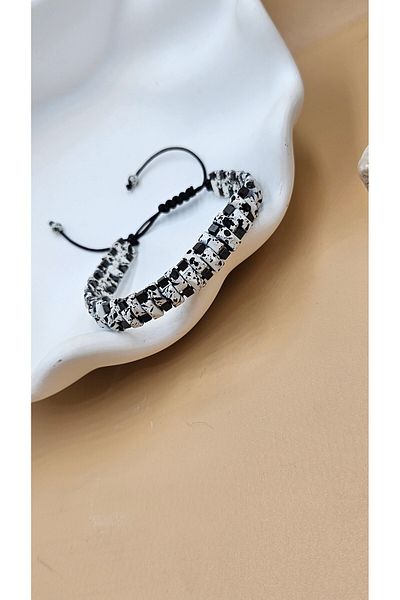 AURA Men's Bracelet ,Colorized Black and White Hematite Stone