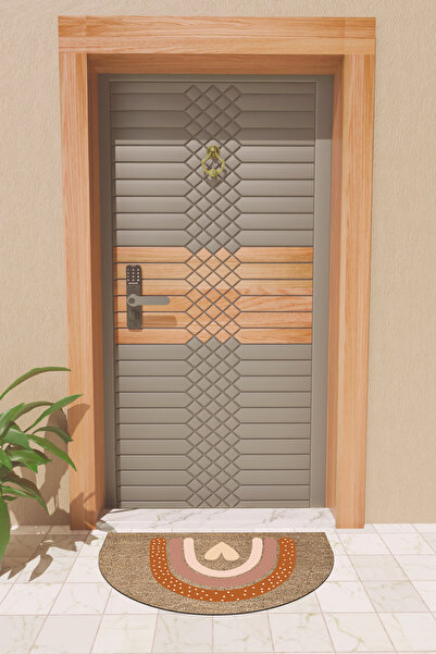 Rugmood Modern Dijital Paspas Kahverengi Kalp Gökkuşağı Kapı Önü Paspası