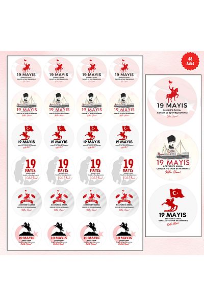 MUTLUYÜZ 19 MAY Labels (STICKER) MAT PRINT, 48, 4 Cm X 4 Cm, Commemoration of Atatürk, Youth and Sports Day