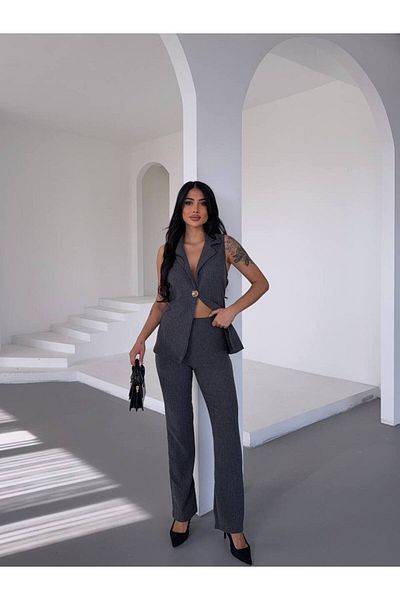 ILLE Button Detail Vest Trousers Set