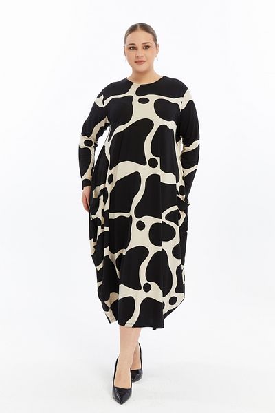 THE CABIN Γυναικείο Μακρυμάνικο Σχέδιο Φόρεμα Jumbo Plus Size