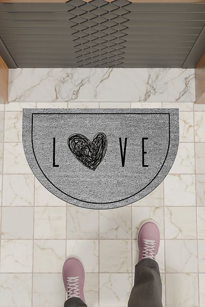 Rugmood Modern Digital Gray Heart Love Door Mat
