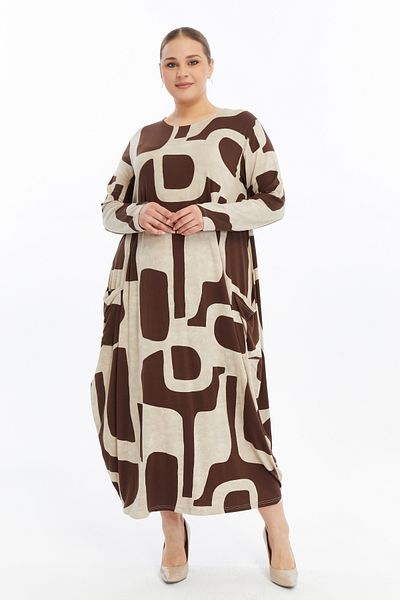 THE CABIN Γυναικείο Μακρυμάνικο Σχέδιο Φόρεμα Jumbo Plus Size