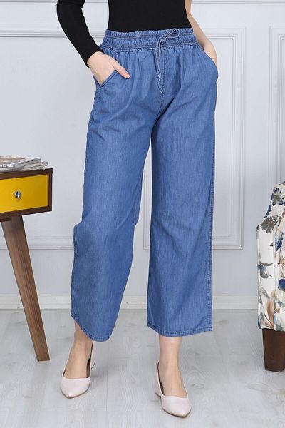 Gül Moda Pantaloni de blugi Tensel albaștri pentru femei de mărime mare, cu talie elastică G016