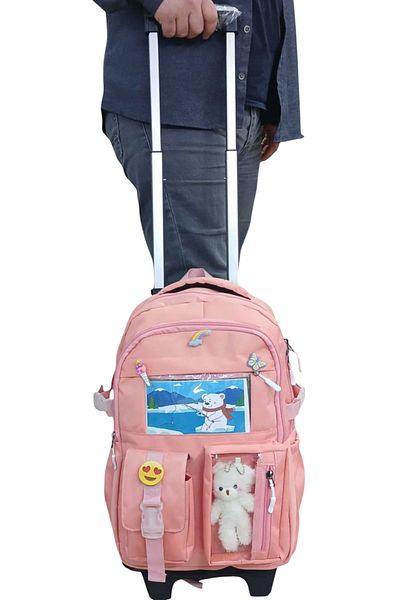 ROWAN ÇANTA 2-Stage Wheeled Portable Korean Style School Bag with Accessories, Laptop Compartment, Boy'S, Girl's School Bag