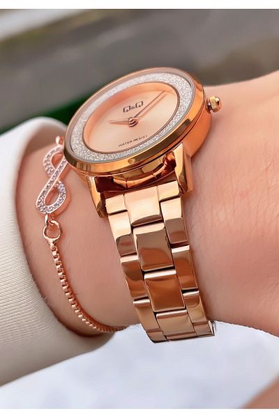 Q&Q Rose Gold Color Waterproof Women's Wristwatch - With Bracelet Gift