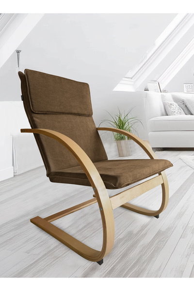 Generic Modern Bentwood Relaxing Chair Chenille Fabric Upholstered Relax Rocker Lounge Chair