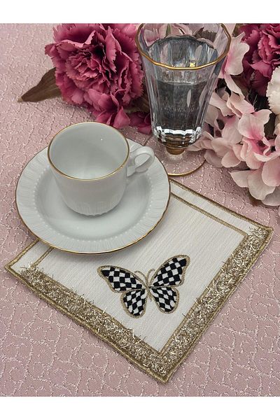 Mustgross Cocktail Coffee Presentation Napkin, Coffee Side Presentation Holder Embroidered Coffee Side 6 Pieces Fabric Presentation Napkin