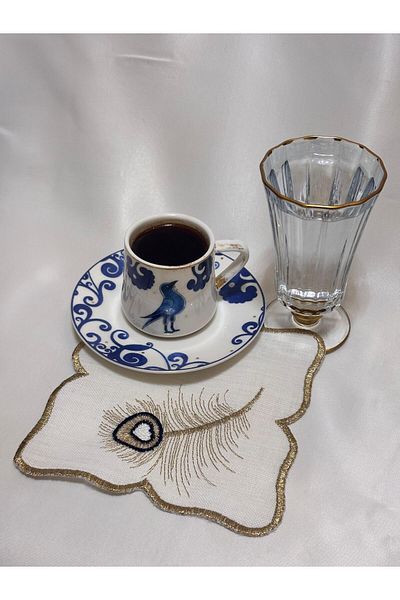 Mustgross Cocktail Coffee Presentation Napkin, Coffee Side Presentation Holder Embroidered Coffee Side 6 Pieces Fabric Presentation Napkin