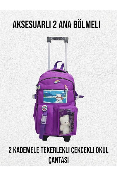 ROWAN ÇANTA 2-Stage Wheeled Portable Korean Style School Bag with Accessories, Laptop Compartment, Boy'S, Girl's School Bag