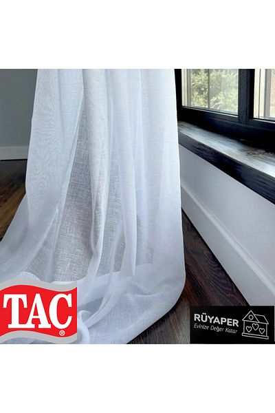Taç Rüyaper Original 100% Linen Not Want to Iron Frequently Pleated White Color Tulle Curtain