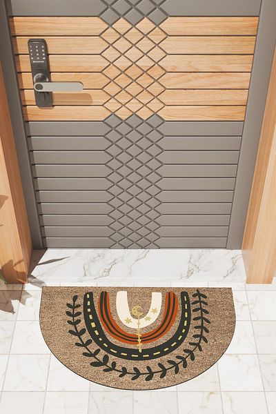 Rugmood Модерна дигитална изтривалка с кафяви пискюли и дъга