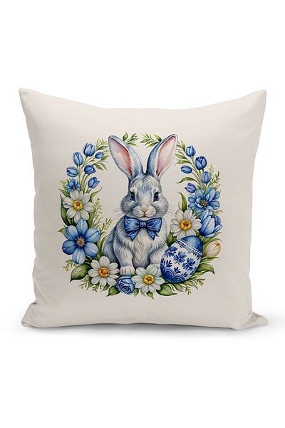 Bertille Home Set de huse de pernă din 3 piese, imprimate digital pe două fețe, seria de primăvară (Paște de primăvară)