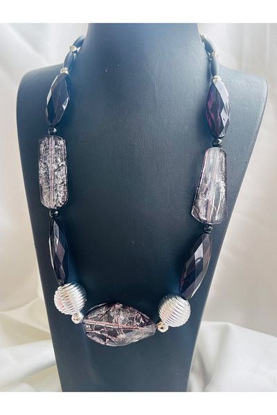 COCOSH TAKI Black and Silvery Color Stone Multiple Special Design Necklace